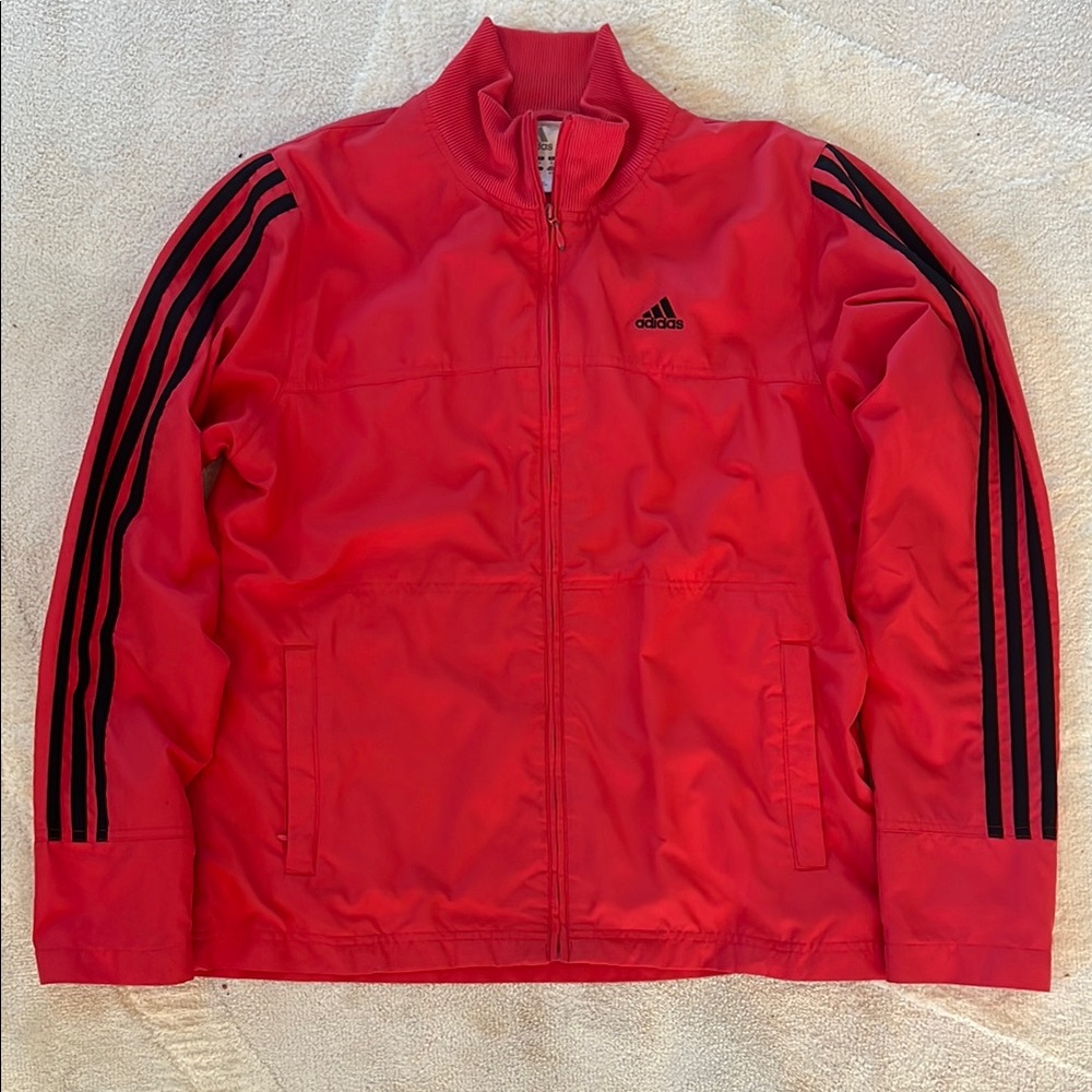 Adidas Women’s Red Windbreaker with Black Stripes
